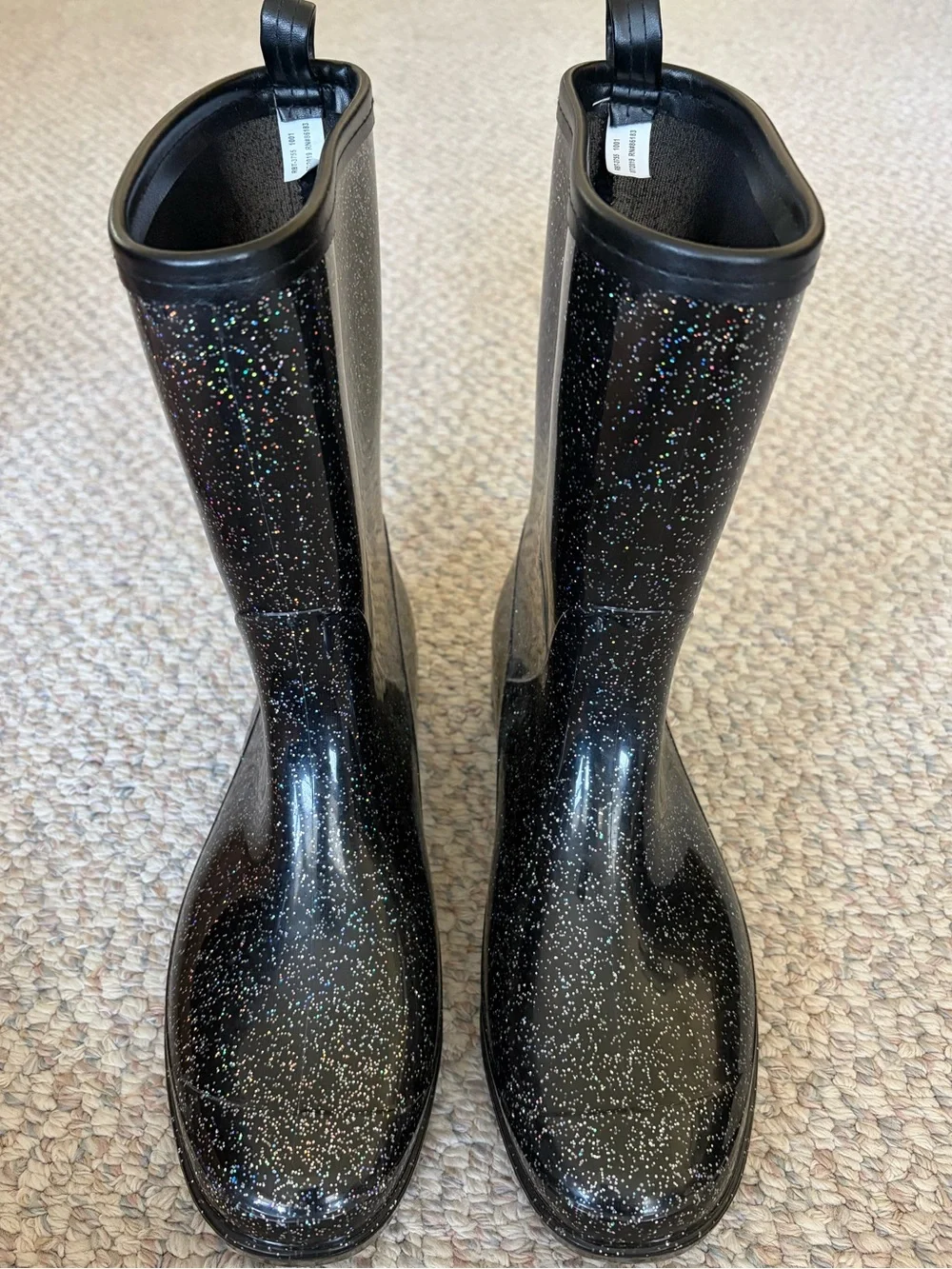 Capelli Black Glitter Rain Boots! Multi-Color Glitter. Size 11.